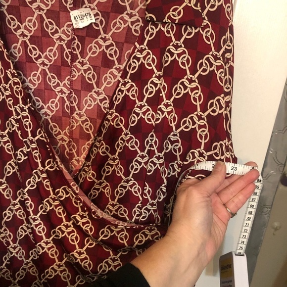 MKM Designs size XL Maroon gold chain print dress long sleeve faux wrap - Picture 5 of 16